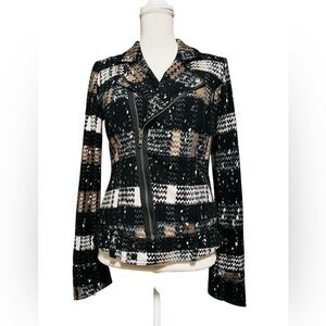 FREE PEOPLE WOMEN’S MOTTO JACKET SIZE 6 BLACK WITH TAN & GREEN